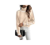 Contrast Trim Turtle Neck Sweater for Women, Fall Winter 2026 Trendy Cute Cozy Long Sleeve Knitted Pullover Casual Loose Fit Raglan Sleeve Jumper Tops Versatile Ladies Knitwear (Apricot,XL)