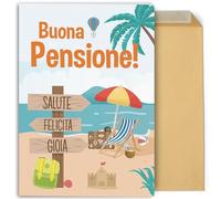 CONTRAXT Biglietto di Auguri Pensione 42x30 cm aperto. Grande cartolina per firme - Regalo originale per pensionamento di colleghi, uomini o donne (Pensione)