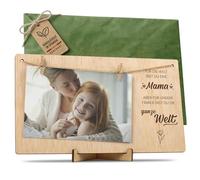 CONTRAXT Geschenke Fotorahmen für Mutter Muttertag. Details Ideen für Mama Mutter Bilderrahmen mit Klammern Leine Fotoleine polaroid bilder rahmen fotorahmen holz fotos (Mutter DE)