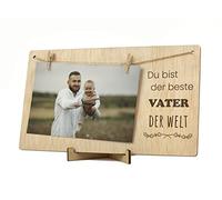 CONTRAXT Geschenke Fotorahmen für Vater Vatertag. Details Ideen für Papa Vati Bilderrahmen mit Klammern und Leine Fotoleine polaroid bilder rahmen fotorahmen holz (Vati DE)