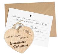 CONTRAXT Originales Ruhestandsgeschenk, Glückwunschkarte aus Holz. Ruhestandskarte mit Anhänger Widmungen von Kollegen Freunden Lehrern Rentner Mann Frau
