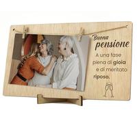 CONTRAXT Portafoto con Mollette in Legno. Regalo Originale Biglietto di Pensionamento Augurando Buona Pensione a Uomo Donna in Pensione Porta Foto con Mollette 10x15 Legno (Pensionamento)