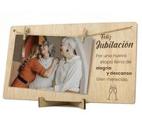 CONTRAXT Portafotos con pinzas de madera. Regalo original tarjeta desear Feliz Jubilación a hombre mujer que se jubila Marco colgar fotos con pinzas 10x15 madera jubilado jubilada (Jubilacion)