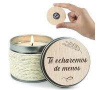 CONTRAXT Regalo original de despedida. Vela con tarjeta de madera Detalle regalo original despedida compañeros trabajo jefes profesores maestras fin de curso amigas que se van