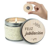 CONTRAXT Regalo original Feliz Jubilacion. Vela con tarjeta madera Regalos originales jubilacion dedicatoria compañeros trabajo jefes amigos profesor maestra jubilado hombre mujer