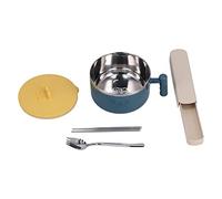 Control de almacenamiento de alimentos portátiles de acero inoxidable acero de acero con tapa de lonchera aislada de gran capacidad para trabajadores de oficina estudiantes 304 (Azul + vajilla)