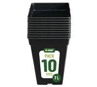 Control Garden Pack 10 Macetas Cuadradas para Plantas Negra 7 L - Diez Maceteros de Plástico para Flores - Tiesto para Cultivos Resistente