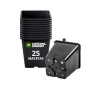 + control GARDEN Pack 25 Macetas Negras Cuadradas para Plantas 7 x 7 x 8 cm - 25 Maceteros de Plástico para Flores 7 x 7 x 8 cm - Ideal Exterior e Interior Flores, Esquejes y Semillas