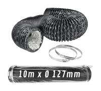 CONTROL GARDEN Tubo Flexible Aluminio Color Negro Ø 127 mm Longitud 10 m | Conducto Aire Ventilación + 2 Abrazadera Acero | Manguera Flexible Extractor de Aire
