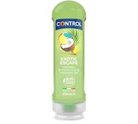 Control Gel Exotic Escape 2 en 1 - Gel de Masaje Corporal con Aroma a Frutas Tropicales - 200 ml - Base acuosa - Hidratante - Hipoalergénico - Sin azúcar - No mancha