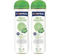 Control Gel Wild Nature 3en1 - Gel de Masaje Corporal con Aroma a Té Negro - Tapón Masajeador - Ingredientes Naturales - 200 ml - Base acuosa (Paquete de 2)