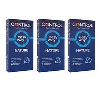 CONTROL Kit de 3 cajas de preservativos Nature Easy Way, 18 preservativos. Cada caja contiene 6 preservativos con una delicada lengüeta que permite desenrollarlo con un solo gesto