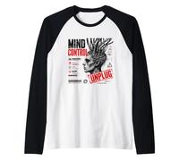 Control Mental Desenchufe Cyberpunk Distopía Glitch Art Camiseta Manga Raglan