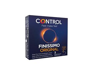 Control Preservativos Finissimo Original. Caja de 3 Condones, Súper Finos, Extra Sensibilidad, Lubricados. Disfruta de unos Preservativos con Ajuste Perfecto para una Relación Segura. (Paquete de 6)