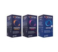 Control Preservativos Nature & Finissimo & Senso 72 ud - Pack 3 Cajas De Condones: 1x Placer Natural 24 ud, 1x Súper Fino 24 ud, y 1x Gama Sensibilidadad 24 ud, Lubricados, Ajuste Perfecto