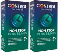 Control Preservativos Non Stop Dots & Lines - Caja de condones, Con puntos y estrías para la estimulación, efecto retardante, perfecta adaptabilidad, 12 unidades (Paquete de 2)
