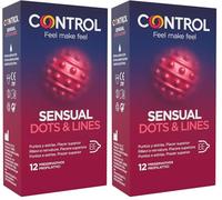 Control Preservativos Sensual Dots & Lines - Caja de condones, con puntos y estrías para la estimulación, lubricados y estriados, ajuste perfecto, sexo seguro, 12 unidades (Paquete de 2)