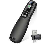 Control remoto inalámbrico 3 en 1 USB tipo C con luz verde para PowerPoint, PowerPoint Clicker con control de volumen PowerPoint Slide Advancer para Mac, computadora, laptop