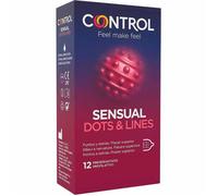 Control Preservativos Sensual Dots & Lines - Caja de condones, con puntos y estrías para la estimulación, lubricados y estriados, ajuste perfecto, sexo seguro, 12 unidades