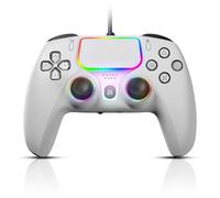 Controlador cableado NBCP para PS5 Pro, Slim, PS4, PC/Steam - Gamepad conectado por cable con funciones Turbo/Macro, doble vibración y conexión de audio de 3,5 mm (blanco)