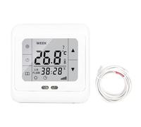 Controlador de calefacción por suelo radiante con pantalla táctil con sensor de temperatura dual, carga de 16 A, modo programable, sensor de suelo para cable 3M, color blanco