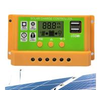 Controlador de carga solar 30 A, controlador de carga solar PWM | Controlador solar PWM Automatic 30 A, regulador inteligente de batería con pantalla LCD, ajuste del temporizador, doble USB 12 V/24