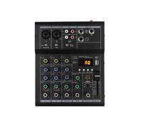 Controlador de DJ, Mezclador de profesional de 4 y 6 canales for DJ con interfaz USB, tarjeta de sonido BT 48 V, PC, MP3 y grabación de DJ.