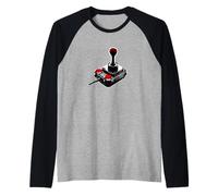 Controlador de Juegos Vintage Joystick Videogamer 8Bit Retro Camiseta Manga Raglan