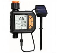 Controlador de riego con sensor de lluvia, temporizador de agua de jardín con energía solar con 8 para programador de riego de zonas, sistema automático de riego por goteo, IP54 (A)