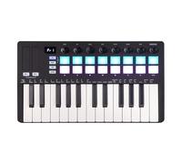 Controlador de teclado USB de 25 teclas con 16 almohadillas de batería retroiluminadas, pantalla LED, teclado profesional, 8 perillas, producción musical