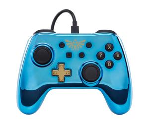 Controlador PowerA con cable Zelda Chrome Blue, Gold Nintendo Switch