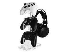 Controller Stand - Clear Acrylic 3-Tier Organizer, Headset Holder | Desk Display Rack For Console Accessories Game Room Office Bedroom Desktop Setup