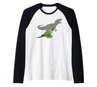 Conure de mejillas Verdes con T Rex Shadow Bird Lovers Camiseta Manga Raglan