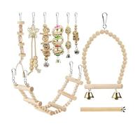 Conure Toys - Wooden Swing Ladder Perch, Parrot Toys for Large Birds with Hanging Bells, Enrichment Climbing & Chewing Toy, Interactive Cage Activity, Fun Play for Parakeet Cockatiel Lovebird Finches