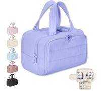 Convely Toiletry Bag,Travel Cosmetic Bag,Large Capacity Wide-Open Travel Cosmetic Bag,Waterproof Portable Pouch Open Flat Toiletry Bags for Women with Divider and Handle (Light Purple)