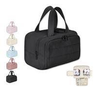 Convely Toiletry Bag,Travel Cosmetic Bag,Large Capacity Wide-Open Travel Cosmetic Bag,Waterproof Portable Pouch Open Flat Toiletry Bags for Women with Divider and Handle (Black)