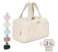 Convely Toiletry Bag,Travel Cosmetic Bag,Large Capacity Wide-Open Travel Cosmetic Bag,Waterproof Portable Pouch Open Flat Toiletry Bags for Women with Divider and Handle (Beige)