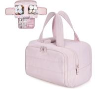 Convely Toiletry Bag - TravelFree Toiletry Bag with 4 Waterproof Big Compartments,Portable Large Travel Toiletry Makeup Bags for Women Girl,Capacity Wide-Open Travel Cosmetic Bag Essentials (Pink)