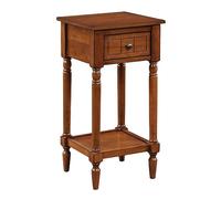 Convenience Concepts French Country Khloe - Mesa auxiliar de 1 cajón de 14 pulgadas, mesa auxiliar tradicional de granja con cajón de almacenamiento y estante para sala de estar, nogal