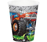 CONVER PARTY - Vasos Monster Truck Rally - Decoración Cumpleaños Monster Truck - Artículos para Decorar Fiestas y Celebraciones - 8 Unidades - 250 Ml