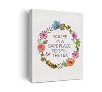 Conversation Starter Wall Art Youre in a Safe Place to Spill the Tea Canvas Print Therapist Office Decor Inspirational Therapy Room Gift(Unframed,16x24inch(40x60cm))