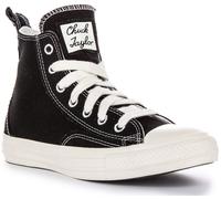 CONVERSE A06100C Todo Alto Extragrande Parche Entrenador Negro Blanco Mujer GB 3