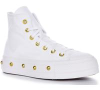 CONVERSE A06787C Todo Estrella Plataforma Oro Botones En Oro Blanco Talla UK 3-8
