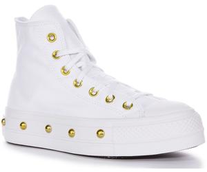 CONVERSE A06787C Todo Estrella Levantar Plataforma con Tachas Oro Blanco Mujer