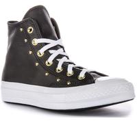 CONVERSE A06809C Chuck 70 Hi Cuero Tachuelas Zapato Negro Oro Mujer Ru 3-8