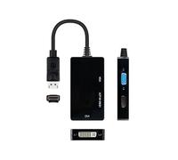 Conversor 3 en 1 de DisplayPort a VGA, DVI y HDMI. Color Negro, Longitud de Cable de 15 cm. Ideal para Diferentes Conexiones de Pantalla. Adaptador versátil y Compacto.