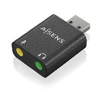 AISENS - A106-0768 - Conversor USB-A A Audio 48Khz, USB-A/M-2Xjack 3.5/H, Negro