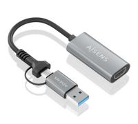 Conversor HDMI AISENS A109-0913 USB-A USB-C Macho HDMI 1080P 15cm Gris