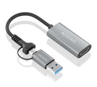 Conversor HDMI Aisens A109-0913/ USB + USB Tipo-C 3.1 Macho - HDMI Macho/ 15cm/ Gris