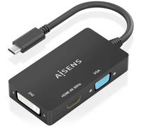 Conversor HDMI Aisens A109-0954/ USB Tipo-C Macho - DVI/HDMI/VGA Hembra/ 15cm/ Negro